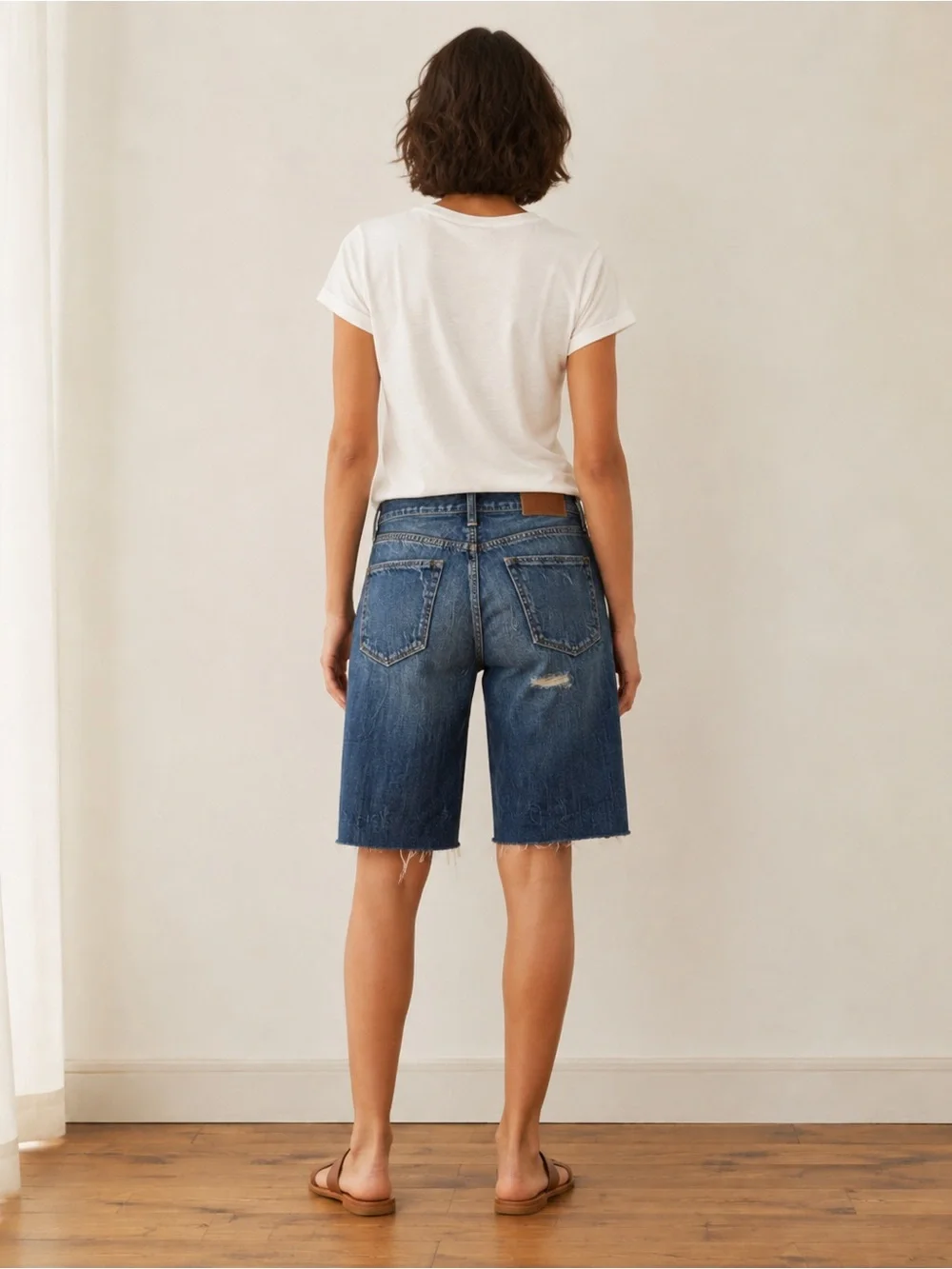 Madewell NWT Distressed Patchwork Denim Bermuda Shorts Size 26